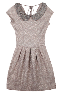 Holiday Popcorn Dress with Jeweled Collar