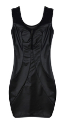 Faux Leather Cap Sleeve Mesh Dress