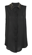 Sleeveless Sheer Studded Collar Top