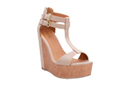 T-strap Beige Wedges