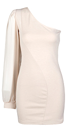 One Shoulder Dress with Sheer Sleeve