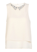 Sleeveless Bejeweled collar top