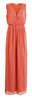 Studded Shoulder Faux Wrap Maxi