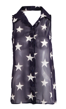 Star Print Button Down Tank