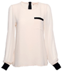 Nude Blouse with Black Contrast