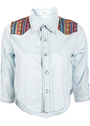 Cropped Chambray Tribal Print Top