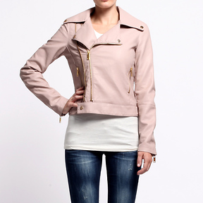 DailyLook Nude Motorcycle Leather Jacket by Luz Apparel