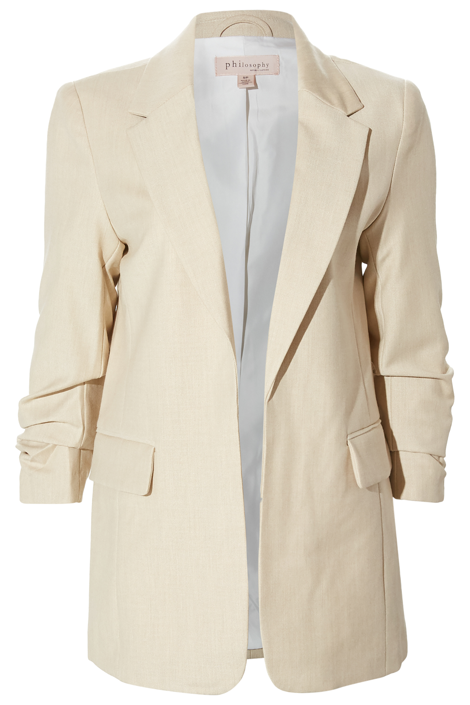 Gathered Sleeve Collared Blazer