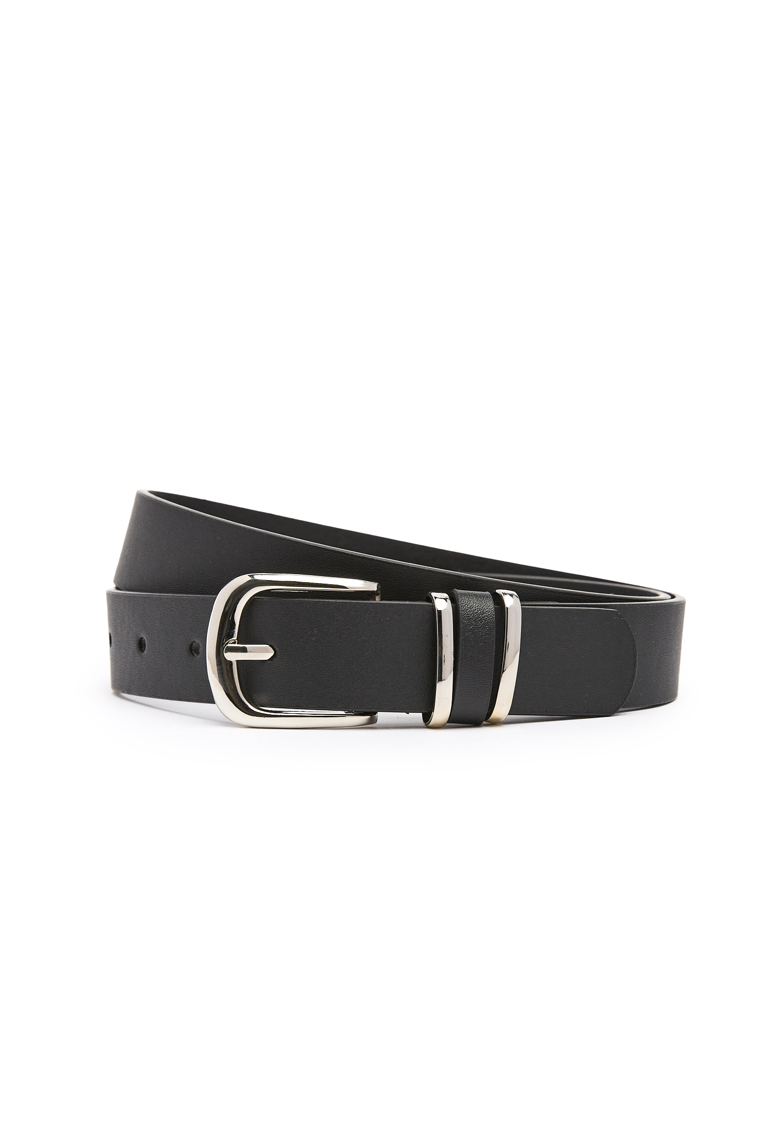 Black Belt with Silver Square Buckle & 2 Loops