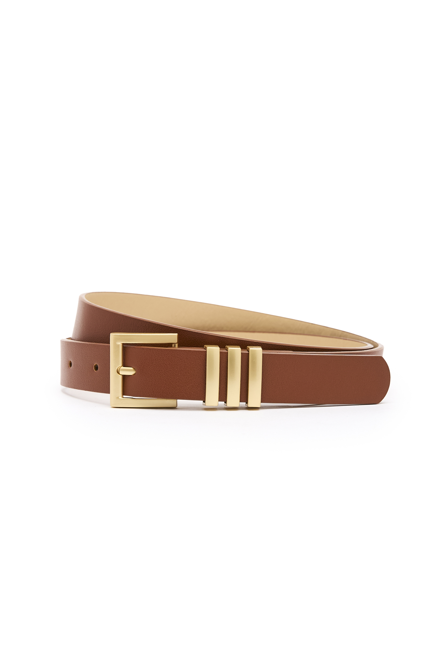 Brown Belt with Gold Square Buckle & 3 Loops
