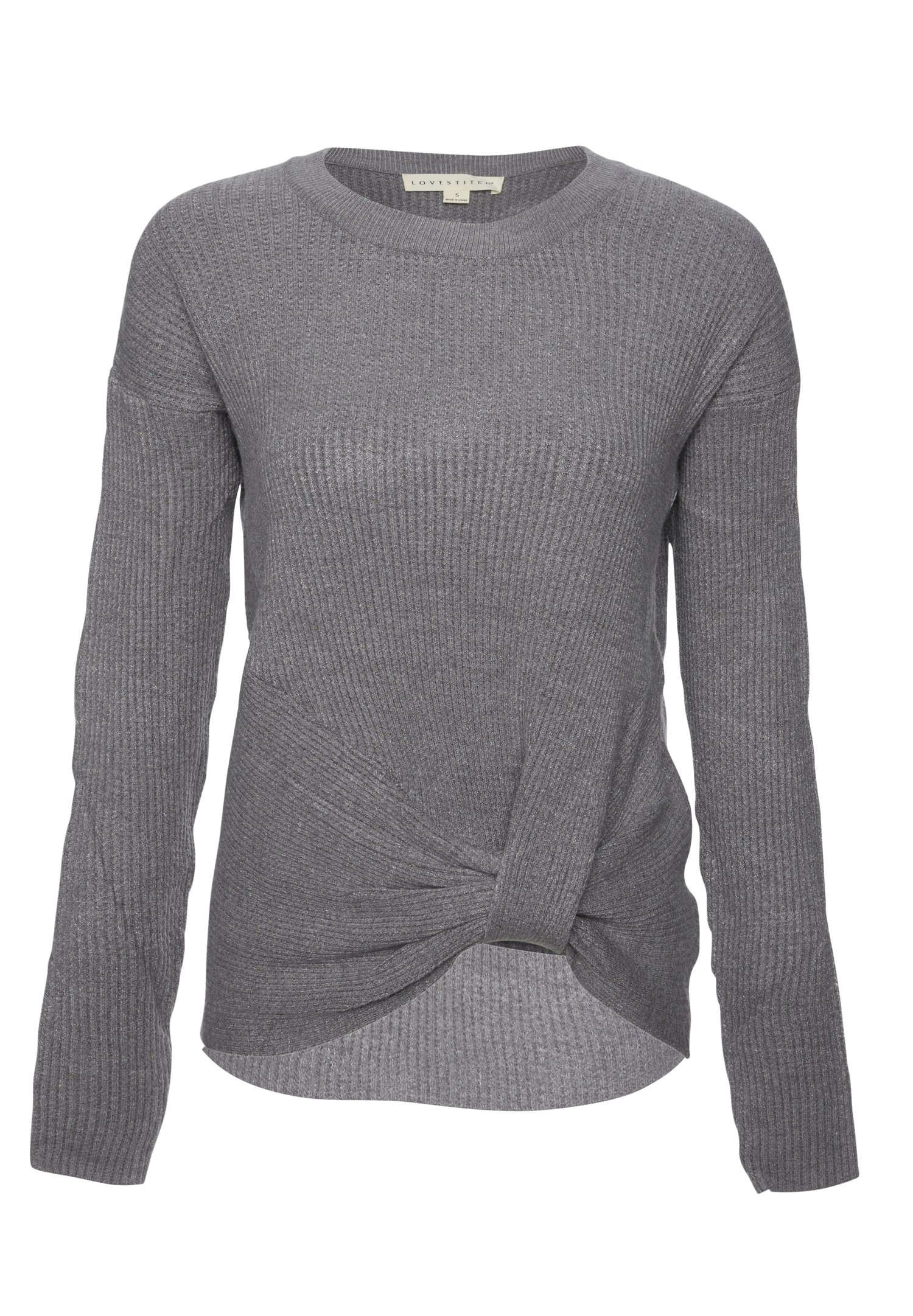 Front Knot Long Sleeve Knit Top