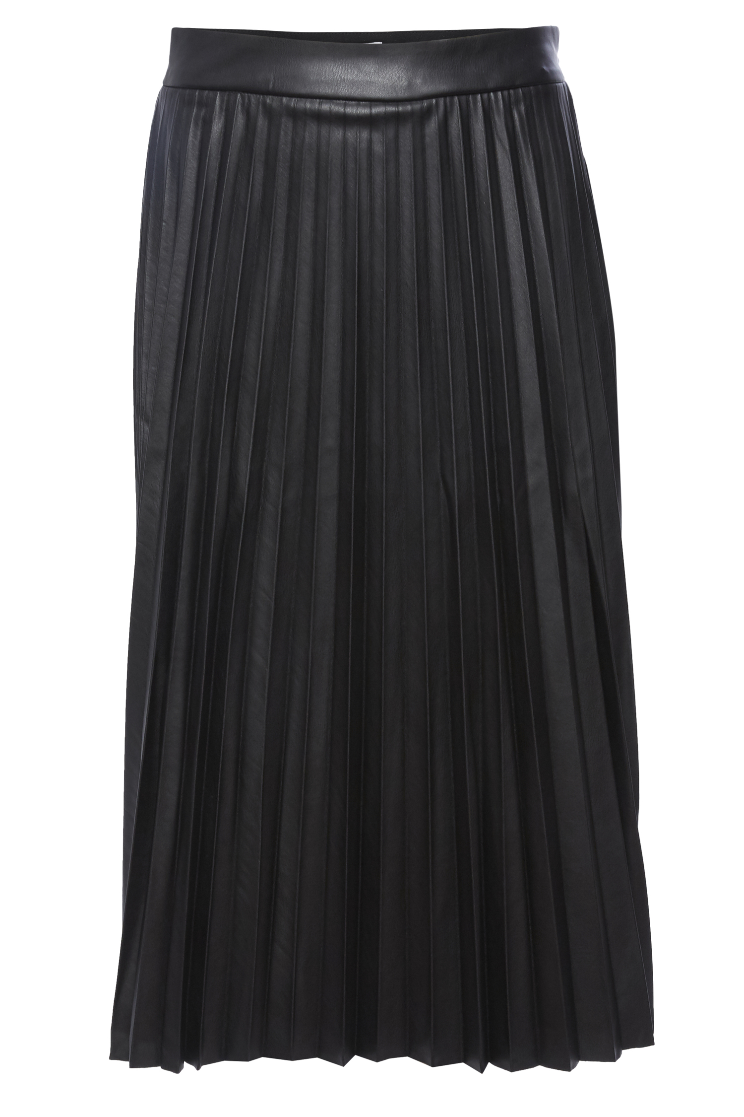 ICHI Faux Leather Pleated Midi Skirt