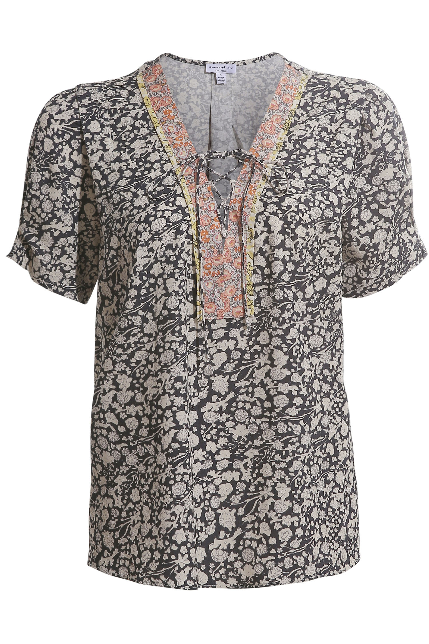 Printed V-Neck Lace-Up Top