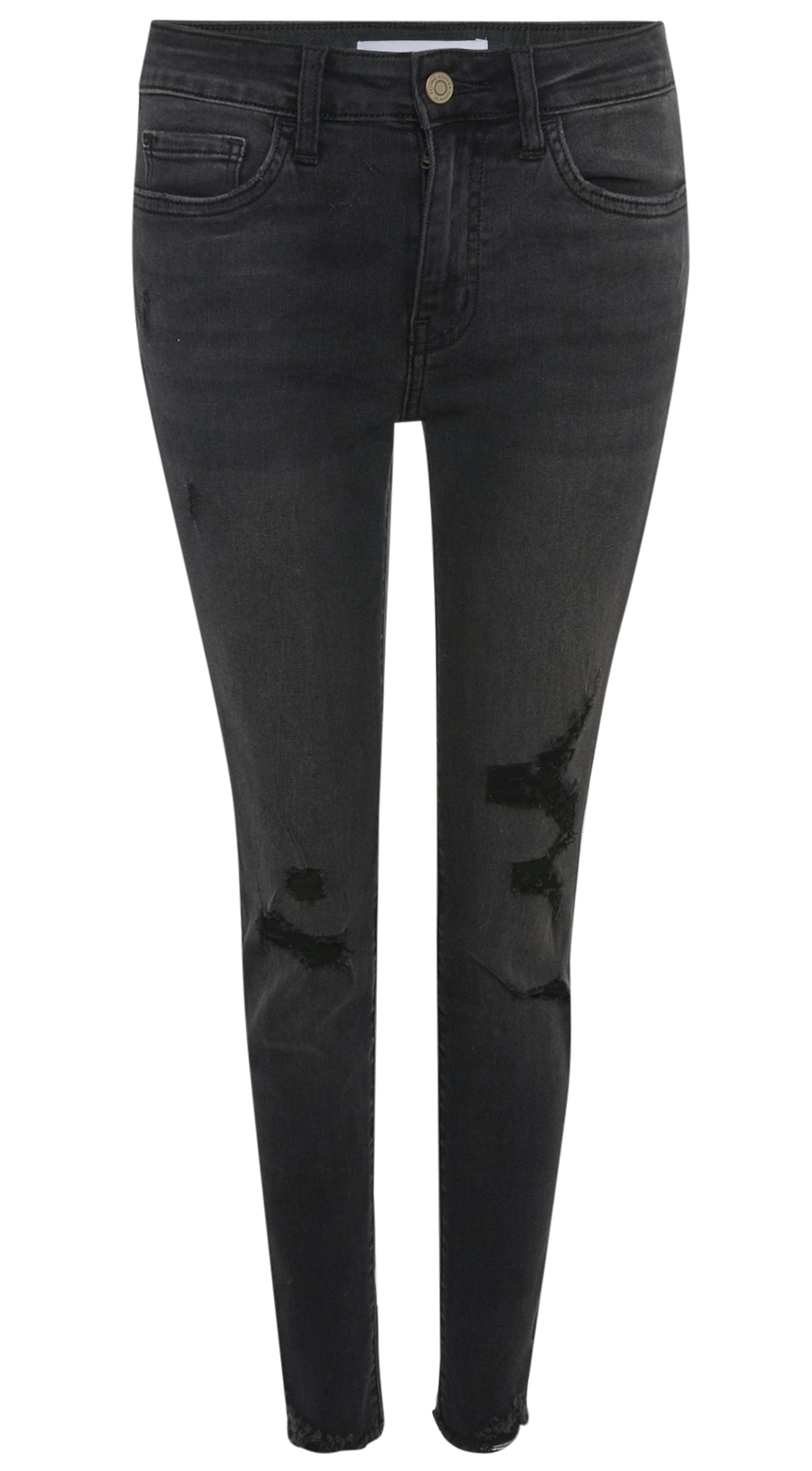 Mid Rise Distressed Raw Hem Crop Denim