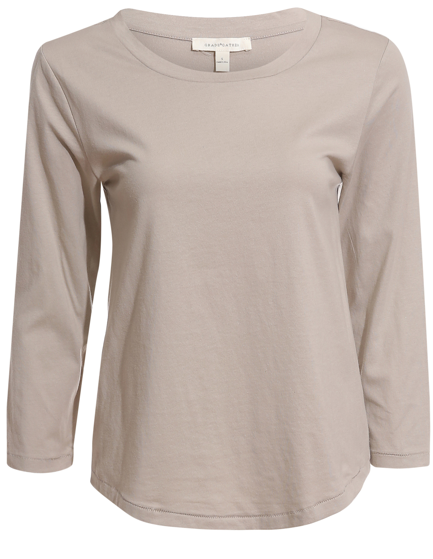 Three Quarter Sleeve Curve Hem T-Shirt