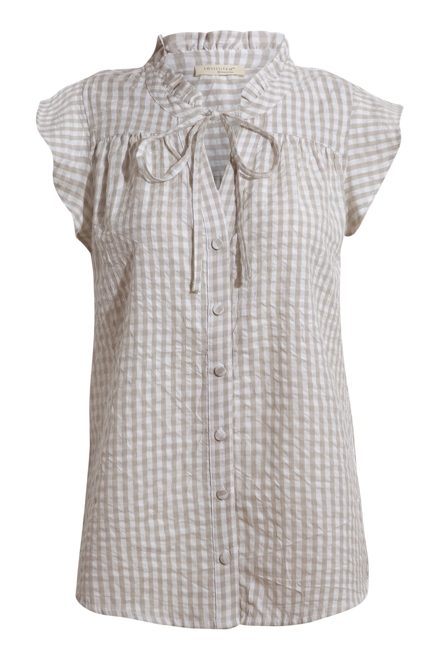 Gingham Flutter Sleeve Blouse