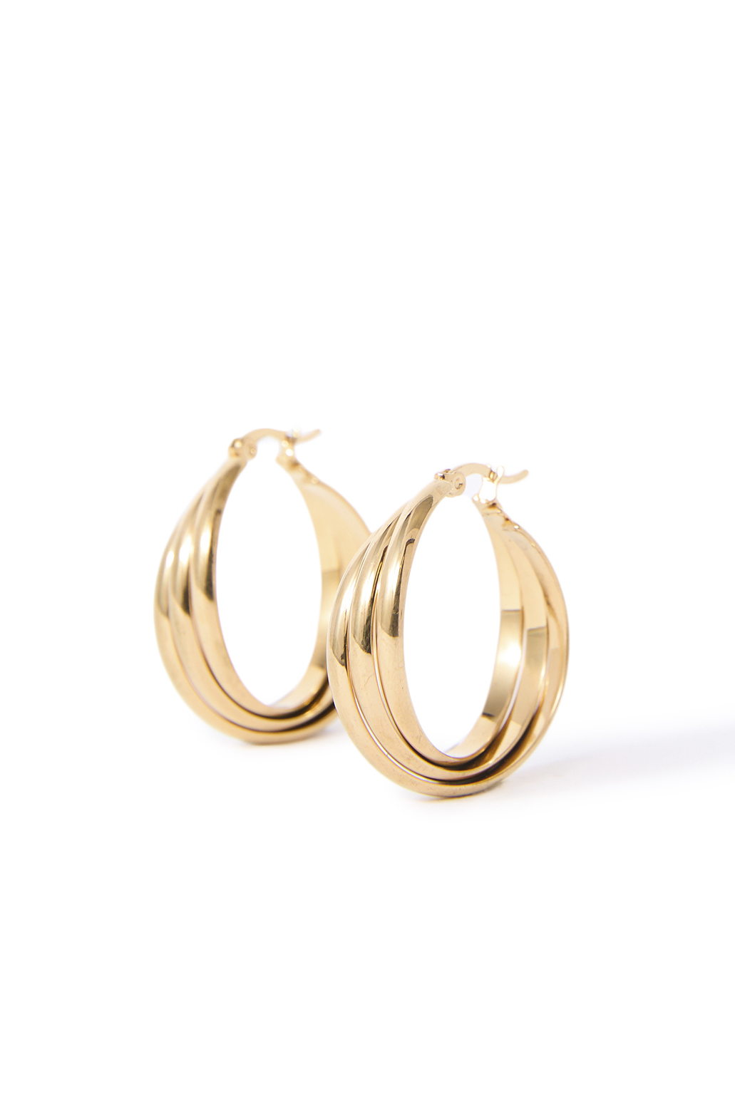 Gold triple band twisted hoops