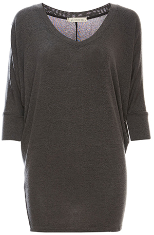 Nadia Quarter Sleeve Dolman V-Neck Hacci Top