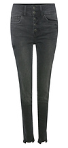 High Rise Button Up Distressed Step Hem Ankle Denim